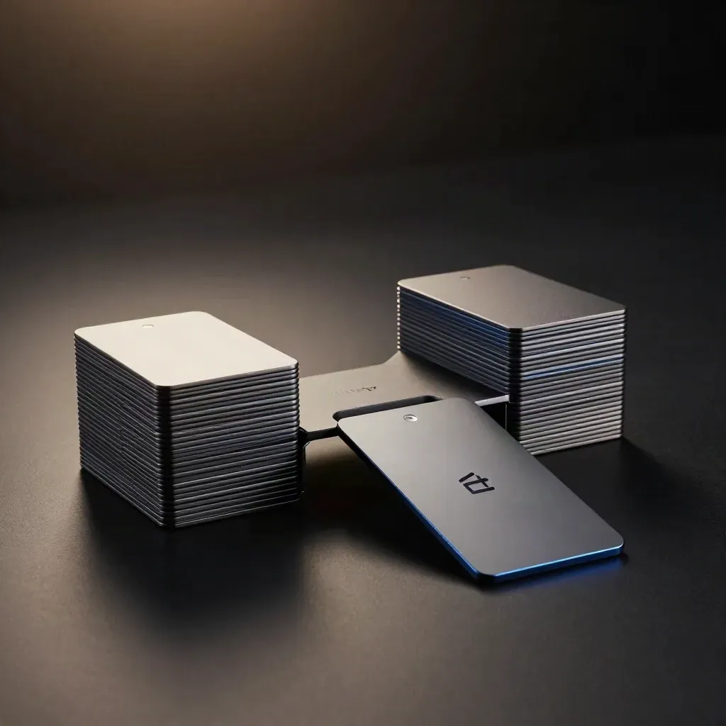 Dramatic open collaboration kit with modular cards and a bridge tile on a dark studio floor.
